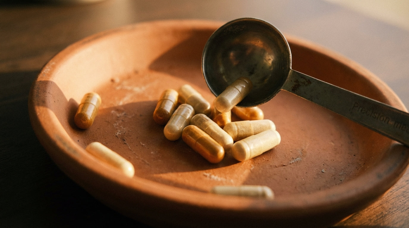 Alpha lipoic acid dosage guide showing supplements and measuring tools