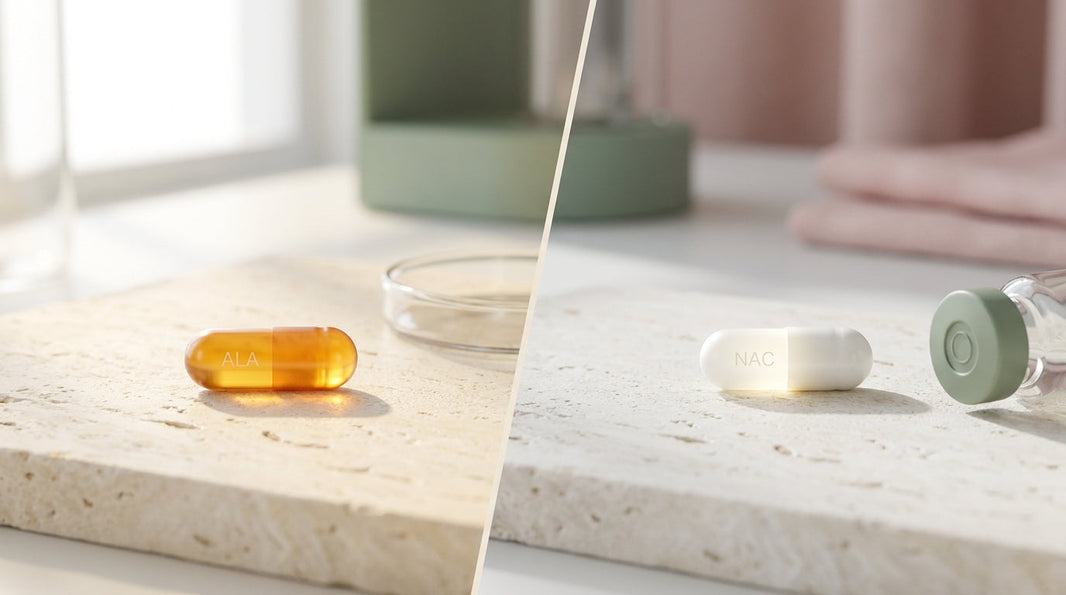 Scientific comparison concept showing two antioxidant supplements