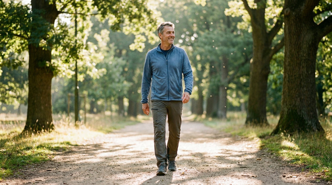 Man enjoying outdoor morning walk representing cardiovascular health and berberine benefits