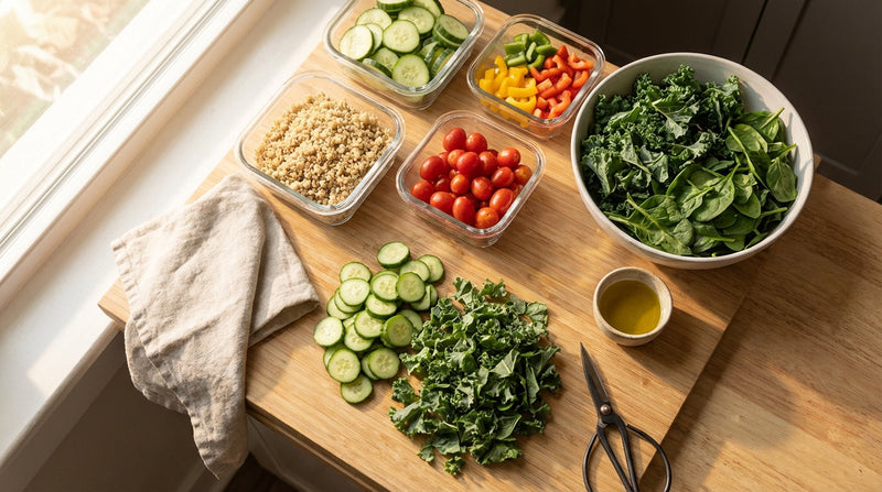Healthy meal prep with fresh vegetables representing dietary support for liver health
