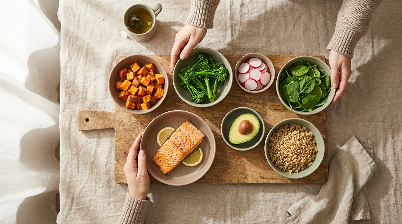 Healthy meal prep with colorful whole foods for metabolic health