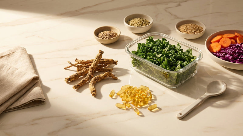 Berberine root and supplements with healthy foods for natural weight management