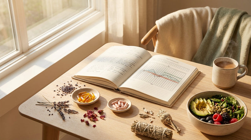 Wellness morning ritual with supplements representing hormonal balance