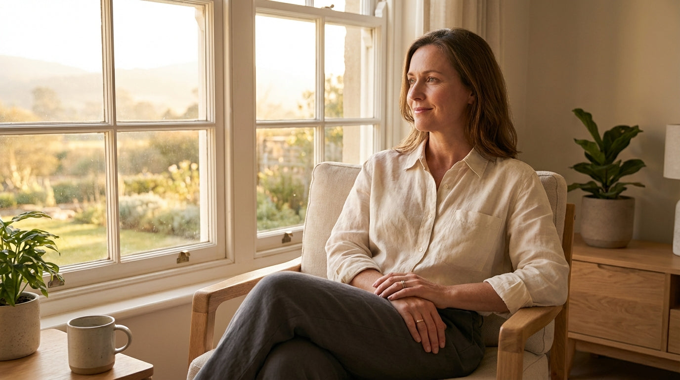 Woman finding peace during menopause transition
