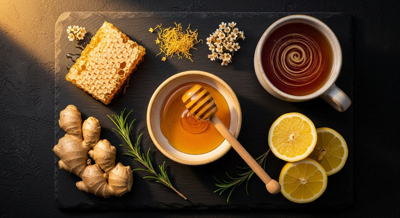KINDNATURE Manuka Honey editorial still life overhead flat lay