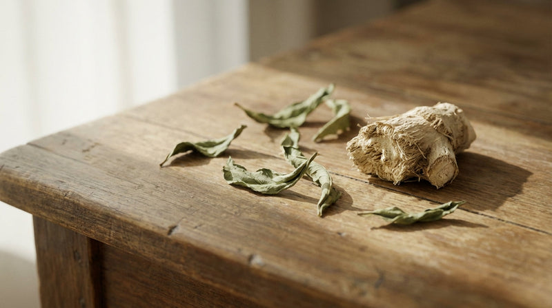Green tea leaves and kava root comparing natural calm supplements