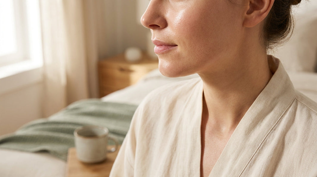 Close-up of healthy glowing skin with soft natural light for magnesium skin health article