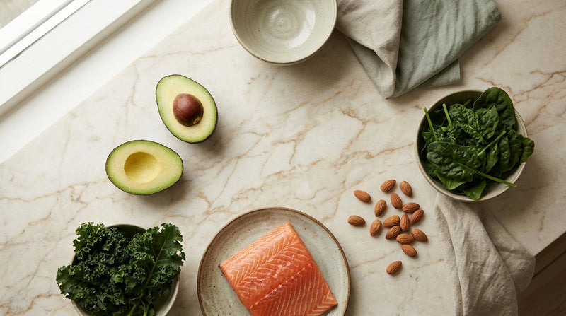Keto-friendly potassium-rich foods flat lay