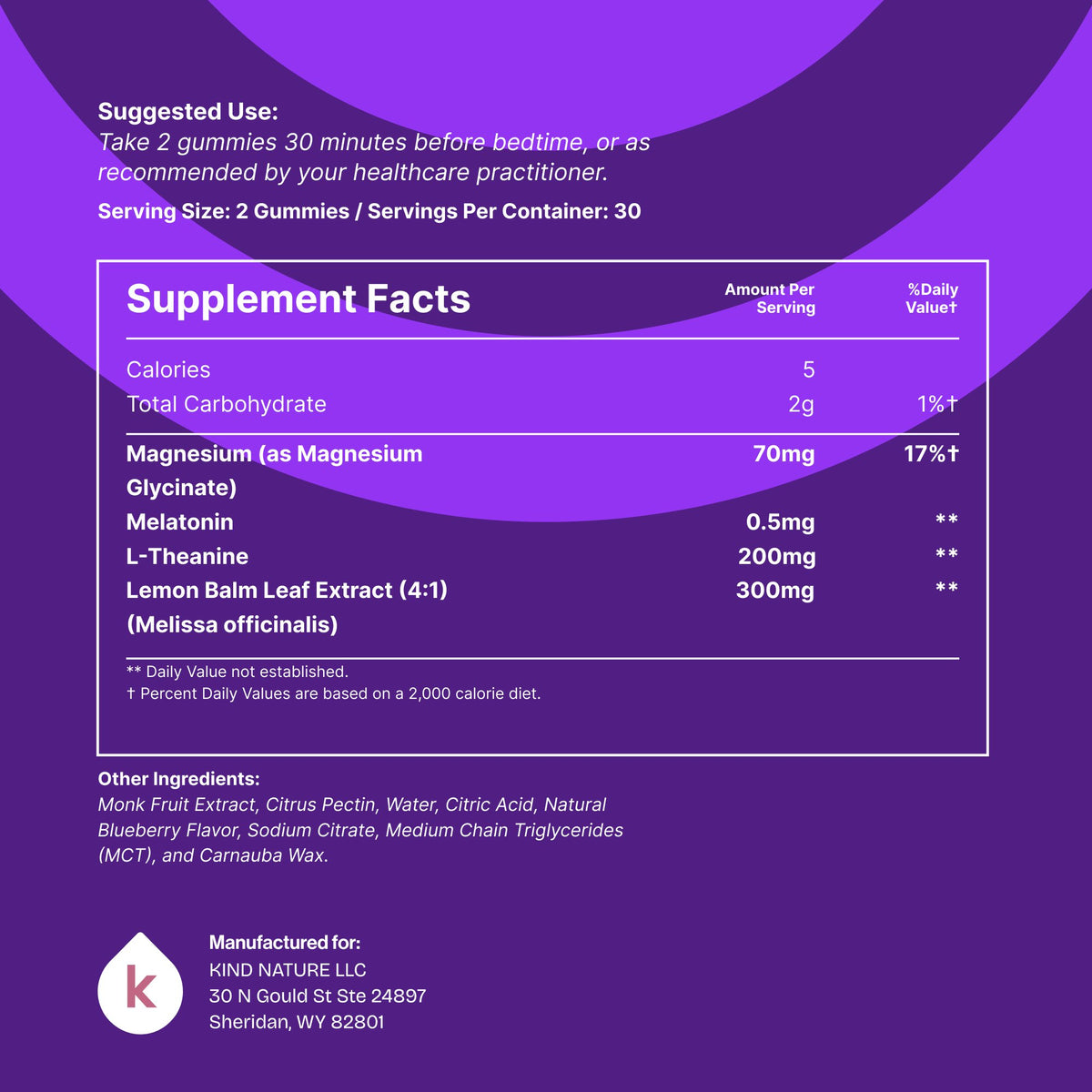 Sleep Supplement Facts: 70 mg magnesium per two-gummy serving