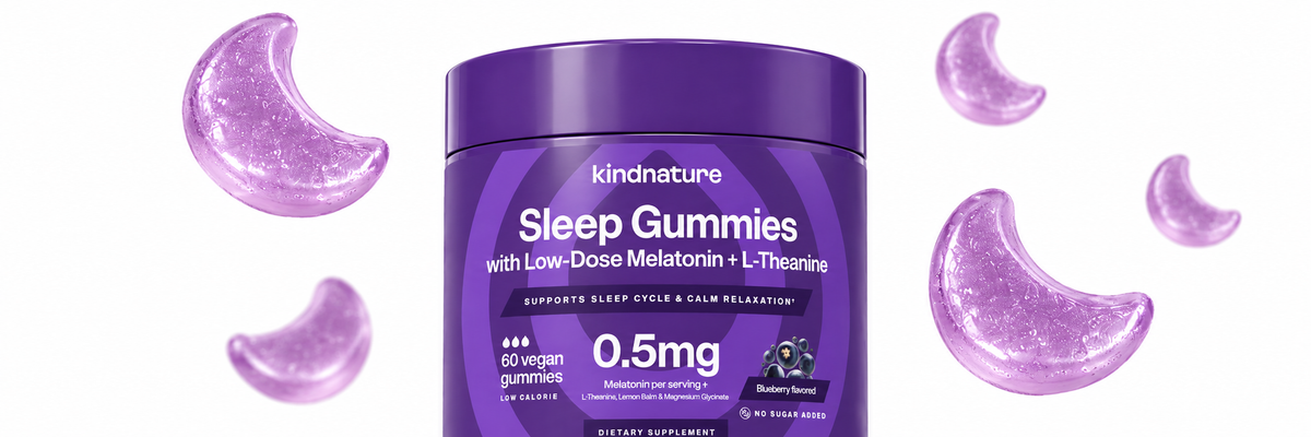 Kindnature Sleep Gummies with floating lavender moon gummies